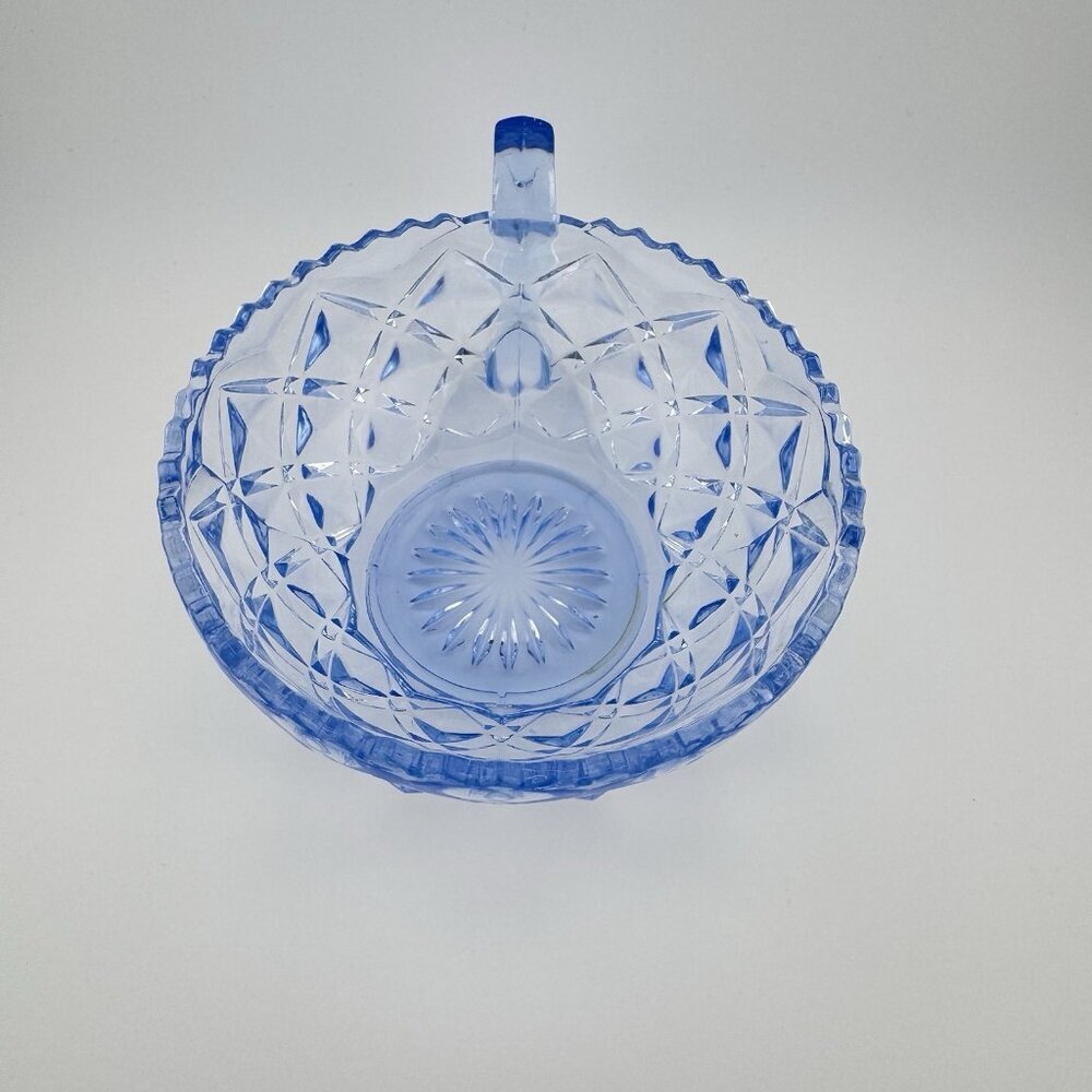 Imperial Glass Little Jewel Blue Depression Glass 4 1/2" handled bowl - Picture 9 of 9